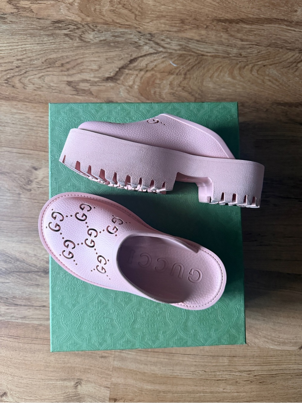 Gucci Kids Pink Chunky Clog with Perforated GG
